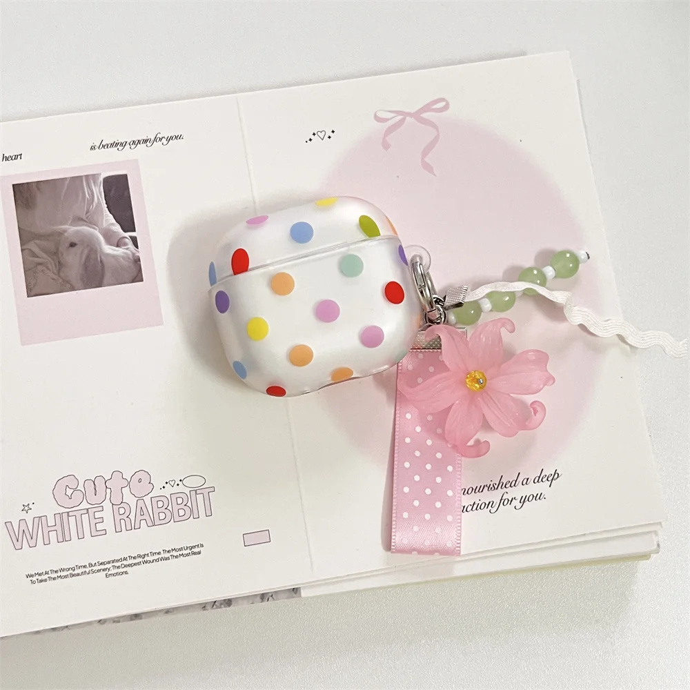 Korea Cute Colorful polka dots silicone earphone case for apple airpods pro 2 for airpods 1 2 3 4 protection cover with keychain