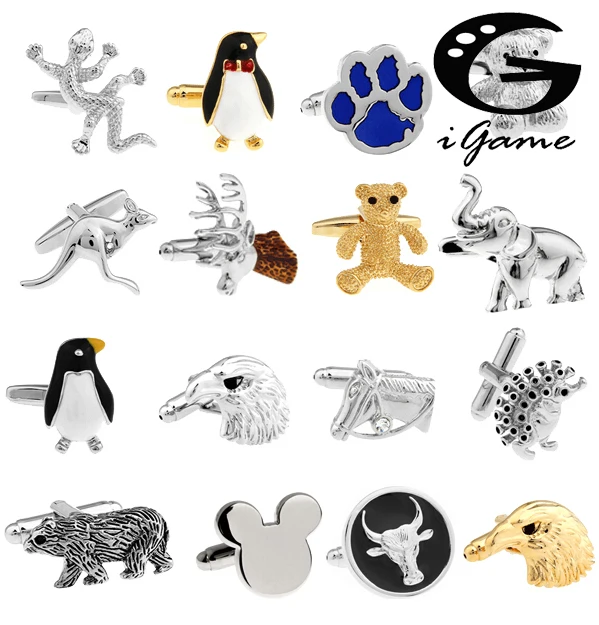

Запонки с дизайном в виде лошади, серия с животными: медведь, слон, пингвин, кенгуру, орел, мужские запонки оптом и в розницу
