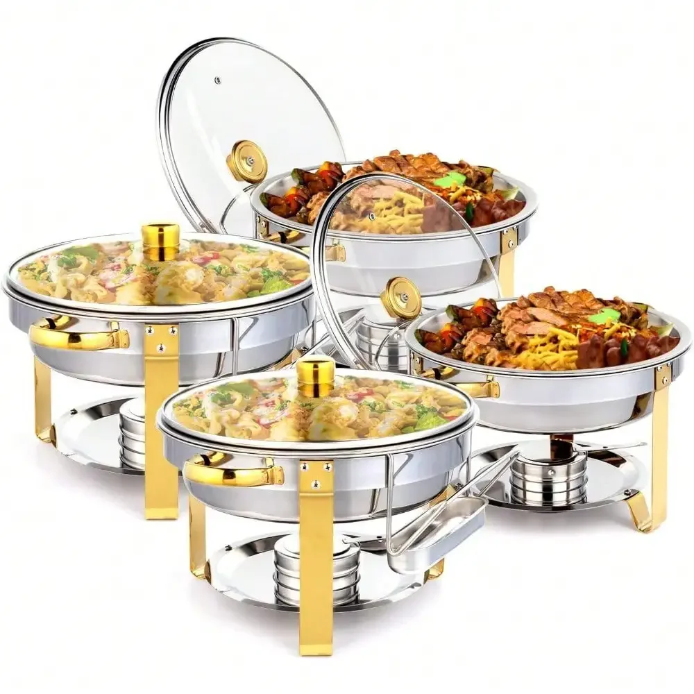 

5QT 4 Packs Chafing Dish Buffet Set Stainless Steel with Glass Lid & Lid Holder