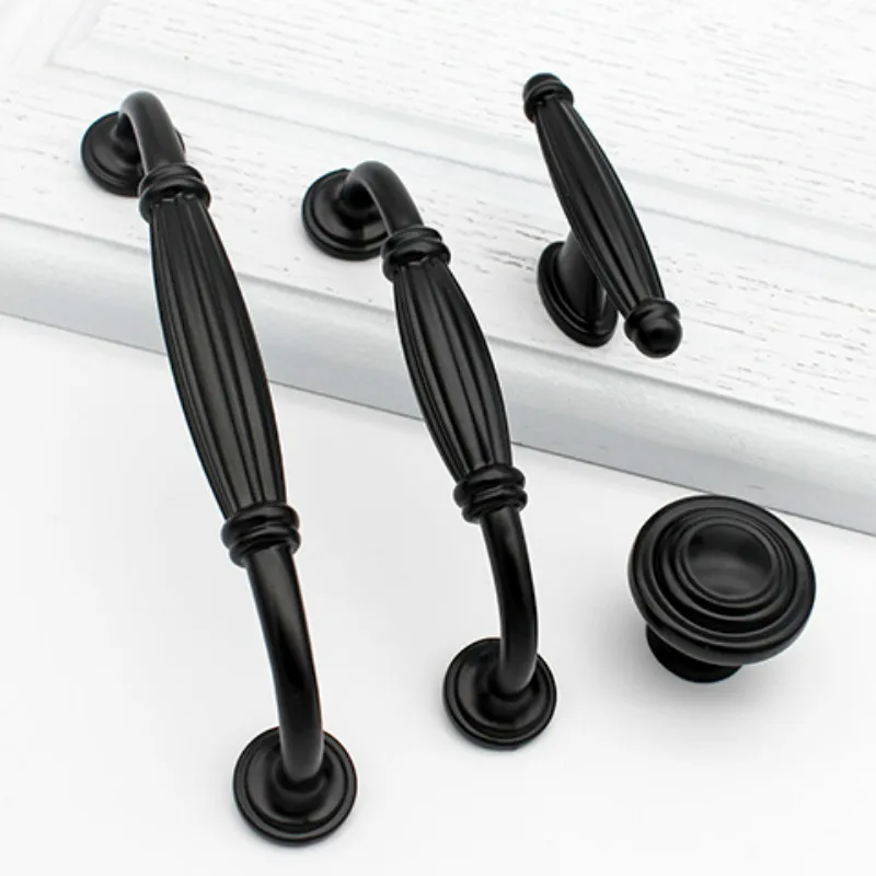 96/128/160/192mm Black Drawer Pulls kitchen cabinet handles Door Knobs and Handles Drawer Knob Furniture Drawer Knob Metal