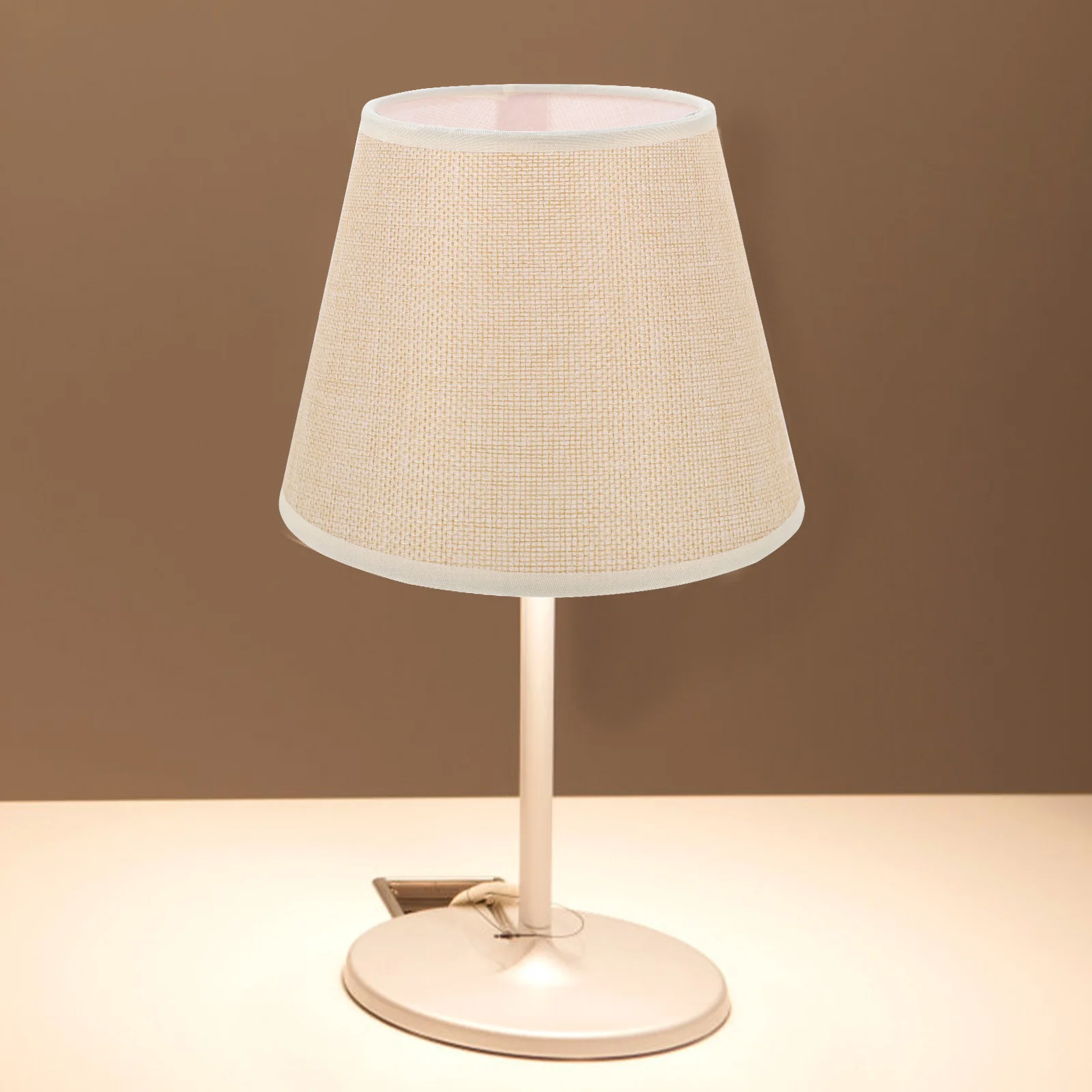 

Fabric Lampshade Khaki Table Lamp Shades Cloth Cover Bedroom Living Room Decor Metal Hollow Out Lampshades For Bulb