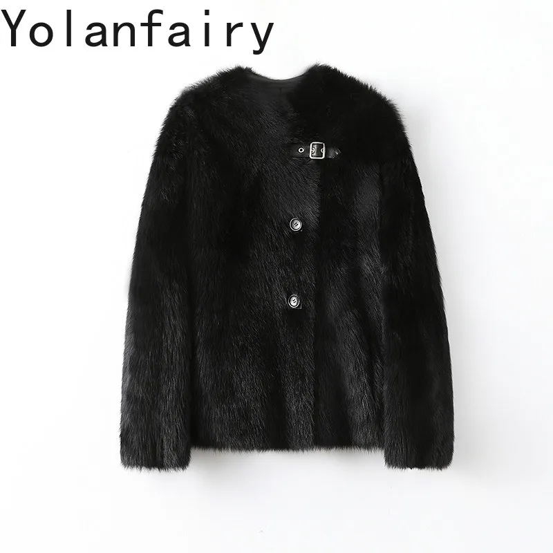 YOLANFAOEY New Real Fur Coat Women Luxury Winter V-neck Young Style Genuine Sheep Shearling Coats Woman Natural Lamb Fur Jacket