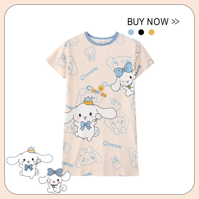 Kawaii My Melodys New Children's Nightgowns Pajamas Girls Nightdress Summer Short Sleeve Thin Cotton Princess Dress Home Wear