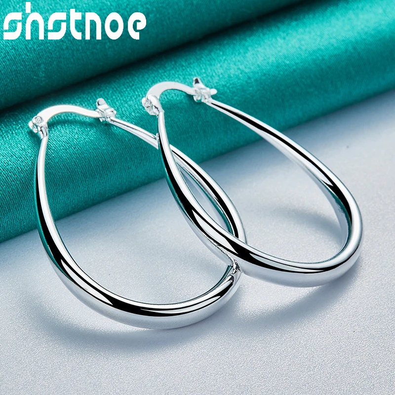 SHSTONE 925 Sterling Silver Smooth U Shaped Hoop Earring For Women Party Engagement Wedding Classics Fine Jewelry Birthday Gifts