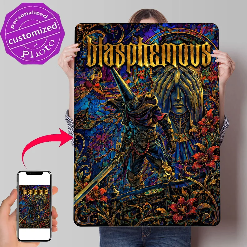 Blasphemous Game Personalized 3D Textured Metal Poster Wall Art Vintage Tin Signs for Luxury Decoration Home Decor Room House