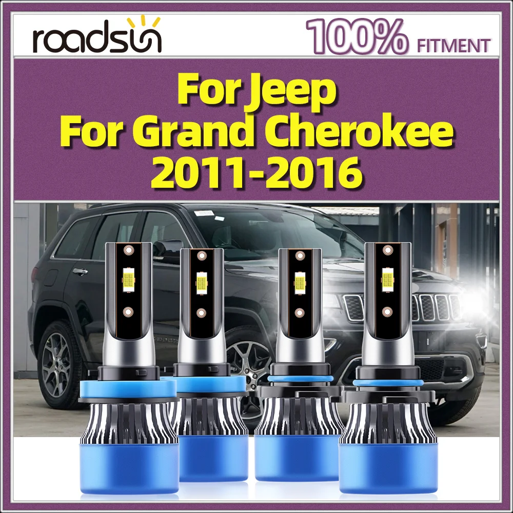

4pcs Fit For Jeep Grand Cherokee (2011-2016) Lamps 9005/HB3 H11 Hi/Lo Beam Headlights 44000LM 6500K CSP Chips LED Fast start-up