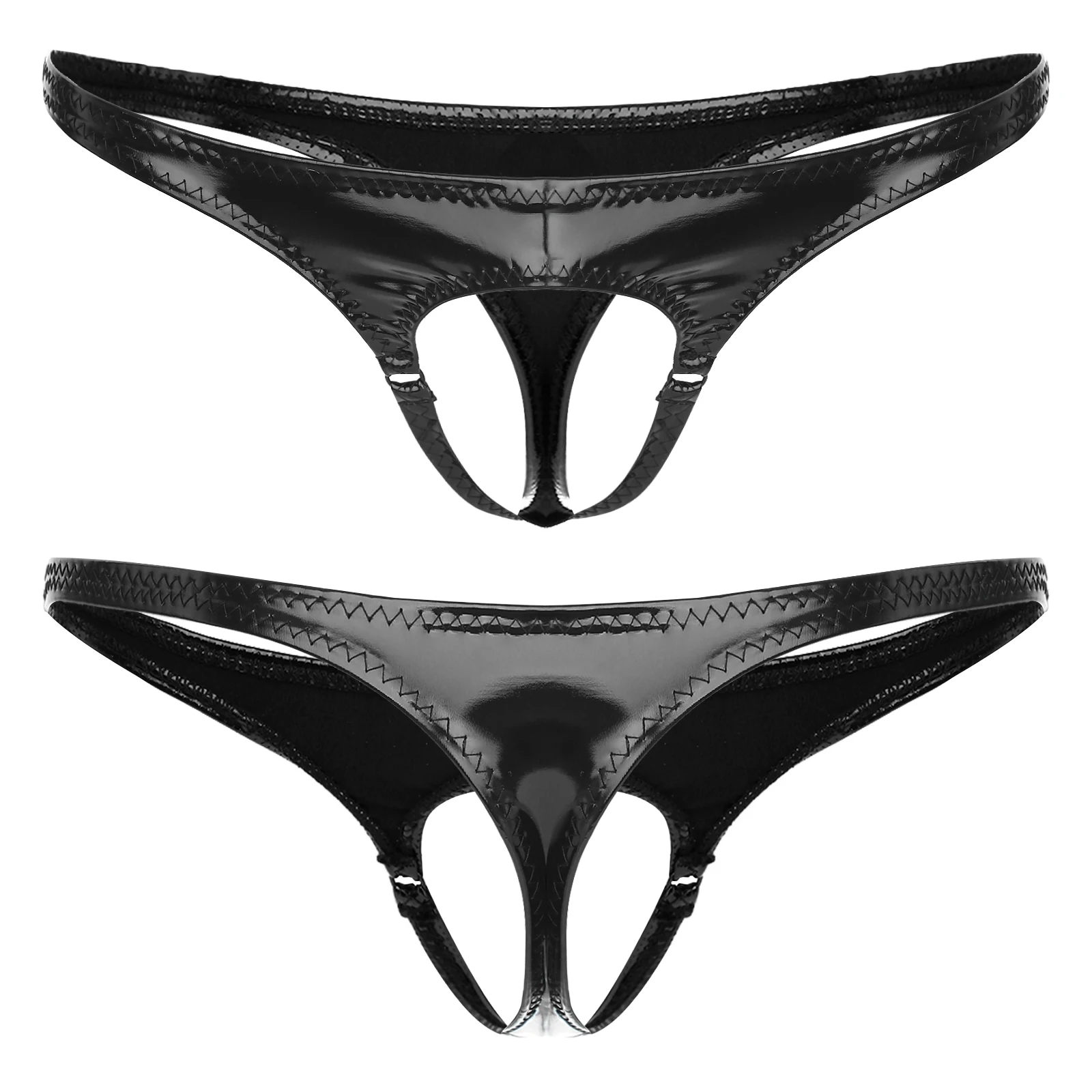 Men\'s Sexy Erotic G-String Thong Wetlook PU Leather Underwear Cutout Pouch Butt Briefs Jockstrap Hole Panties T-back Underpants