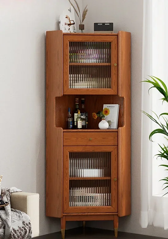 

American dining cabinet, living room triangular wine cabinet, storage rack, wall corner