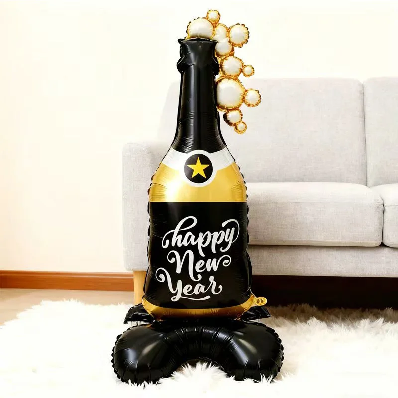 1 قطعة قاعدة حامل سنة جديدة سعيدة موضوع هدية صندوق زجاجة شمبانيا شكل احباط بالونات 2026 زينة السنة الجديدة نافيداد ديكور