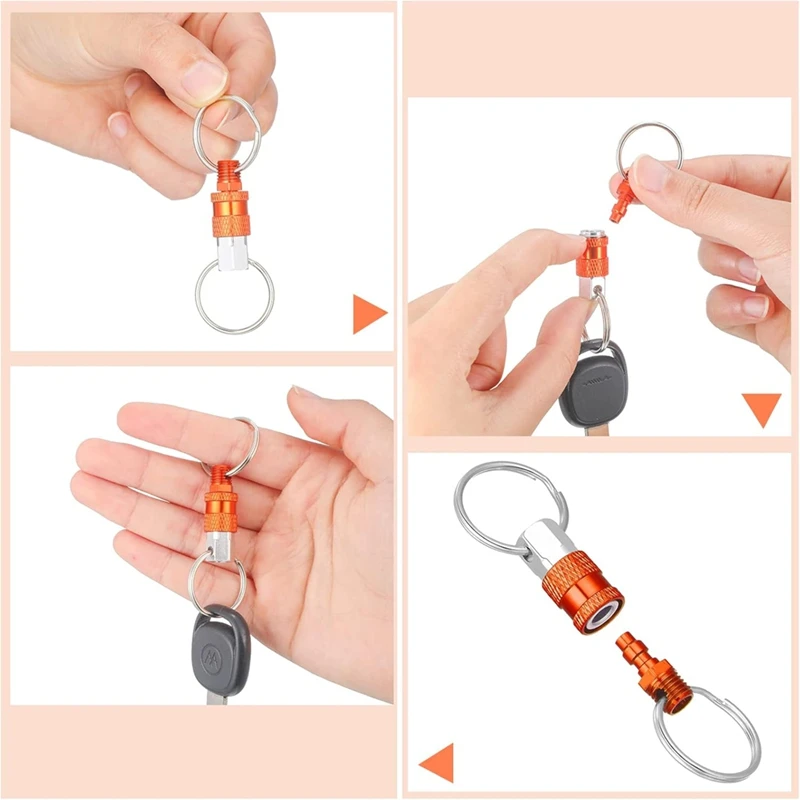 6Pack Pull Apart Keychain,Quick Release Keychain Aluminum Keychain With 2 Split Rings Chain Separate Detachable Key Ring Promoti