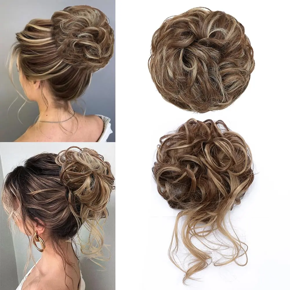 8Inch SyntheticMessy Curly Hair Bun Synthetic High Temperture Fiber Hair Invisible Hair Wrap Curly Ponytail Elastic Hairbund image 4