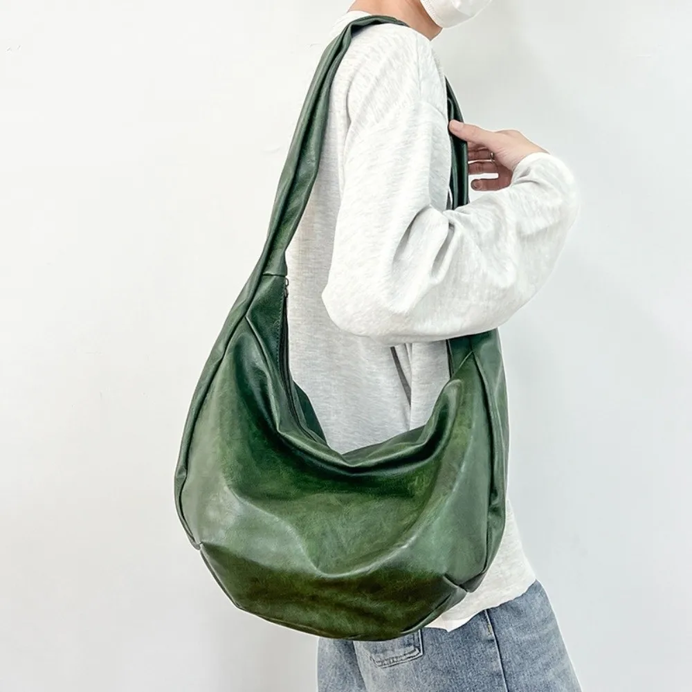 Japanese Style PU Leather Shoulder Bag Multi-Functional Large Capacity Male Dumpling Bag Cool Solid Color Crossbody Bag Travel