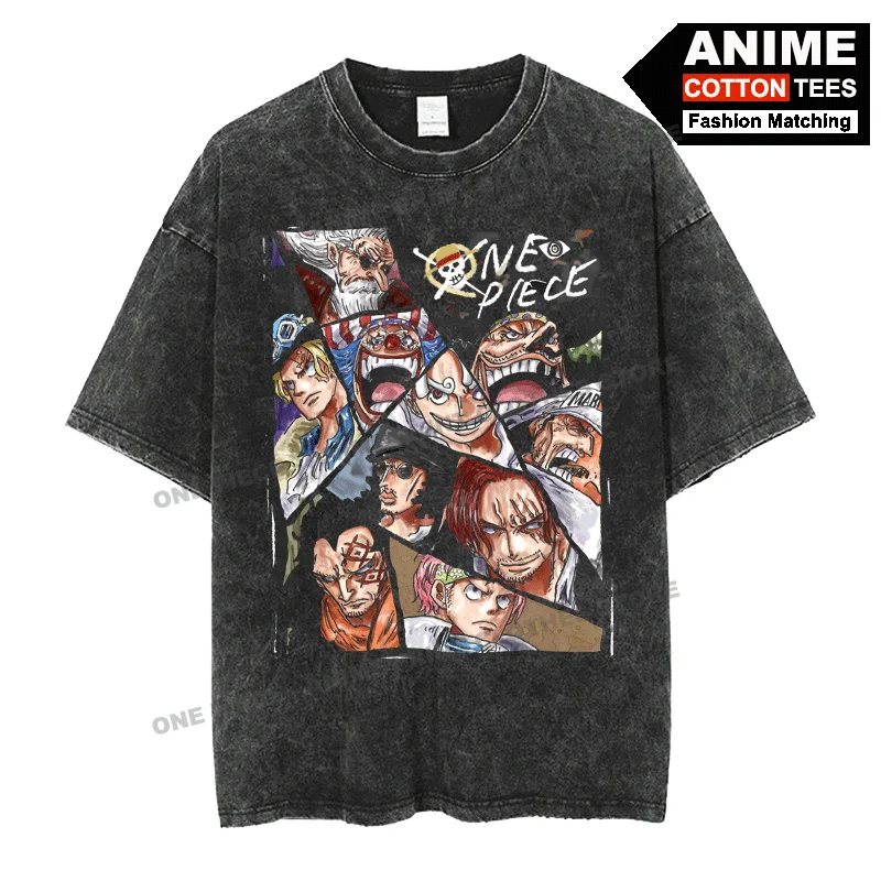 

Anime Peripheral Clothing ONE PIECE Print T Shirt y2k Harajuku Street styl Men Women Short Sleeve Retro Cotton Washed Loose Tees