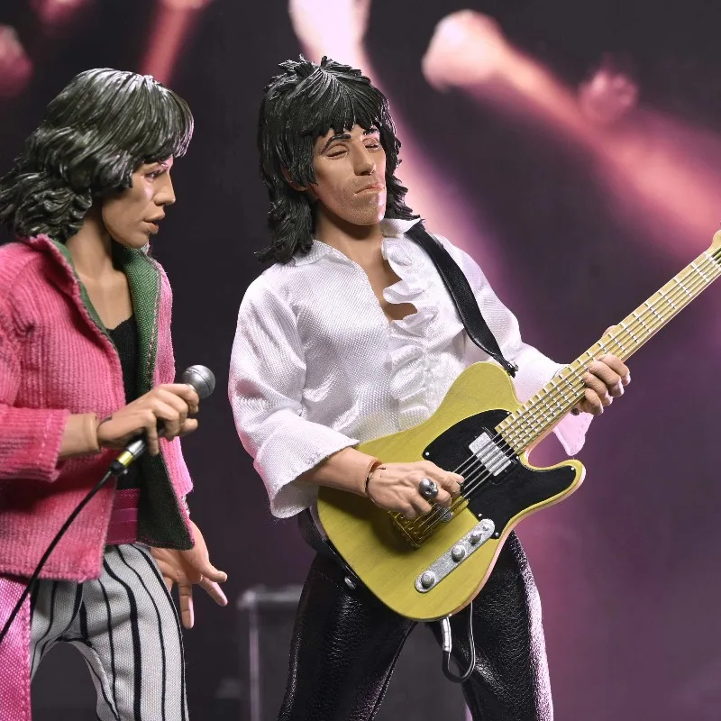 Figuras articuladas NECA originales en stock de The Rolling Stones, Mick Jagger y Keith Richards, juguete coleccionable de regalo.