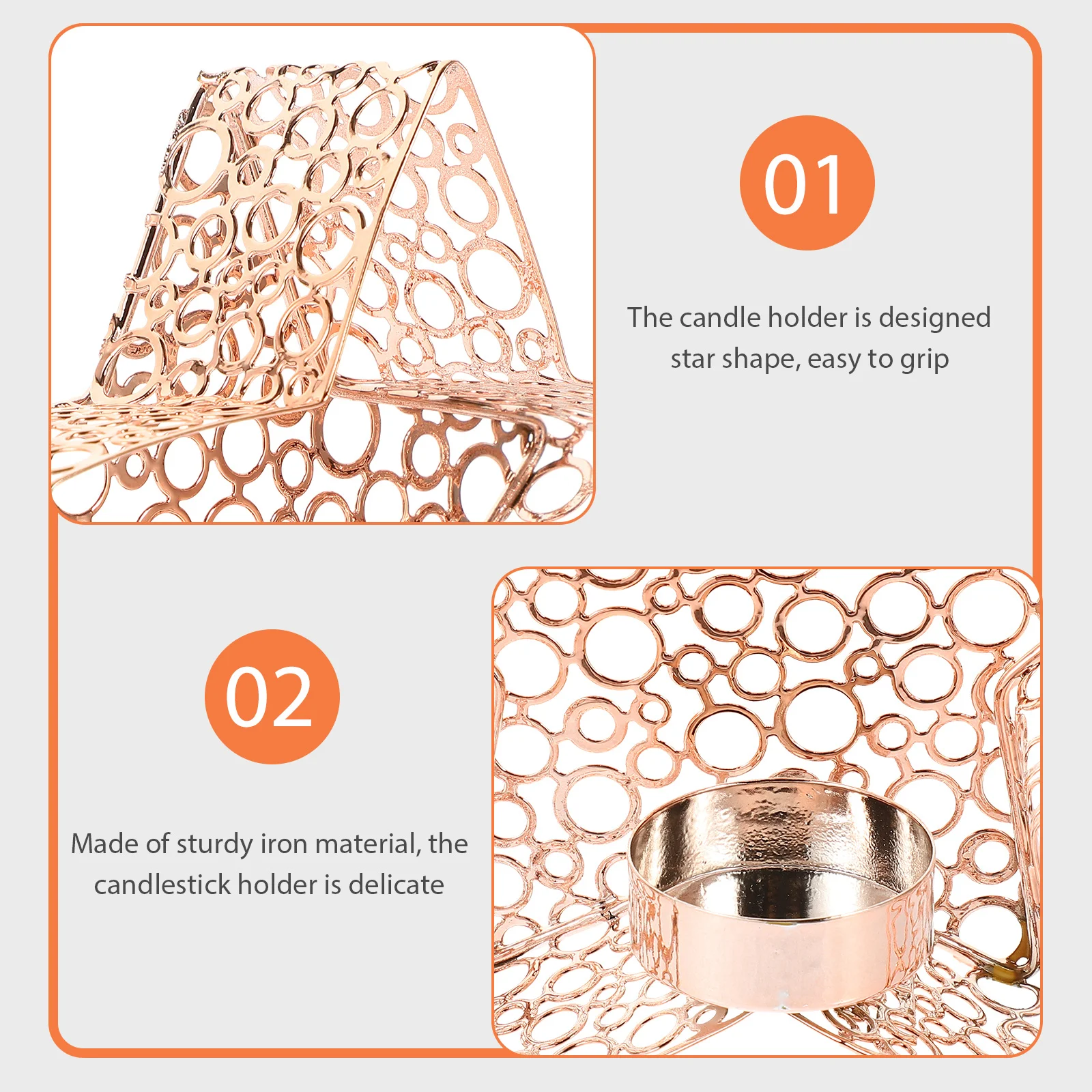 

Delicate Iron Holder with Star Structure Portable Candlestick for Tabletop Decoration Retro Metal Holder for Living Room