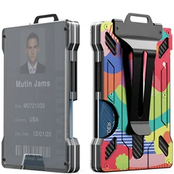 Cartera minimalista para hombre, billetera delgada de Metal de aluminio con Clip para dinero, tarjetero de identificación transparente, bloqueo RFID, sostiene hasta 15 tarjetas