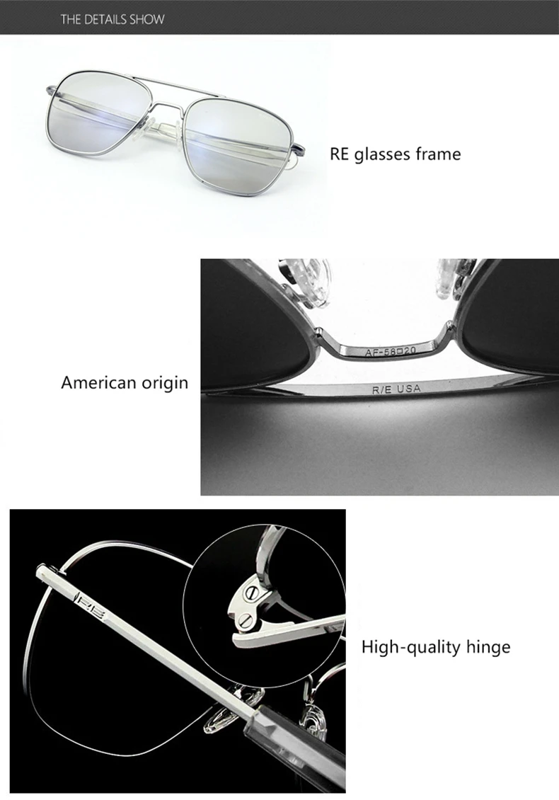 RE Sonnenbrille Mann Amerikanische Armee Militär Luftfahrt Pilot Sonnenbrille Gradienten Objektiv Frau Luxus Marke Vintage Titan Rahmen – Detail 26