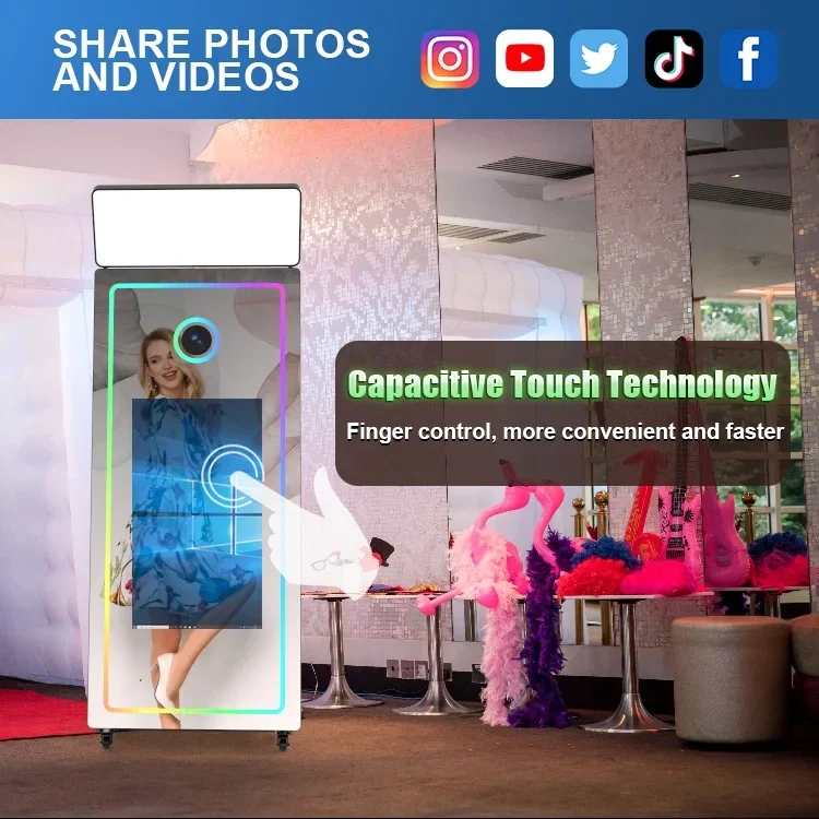 70 inch Magic Mirror Photo Booth 32in Touch Screen Built-in Mini PC Portable Mirror Photo Booth Selfie Machine for Partys Events