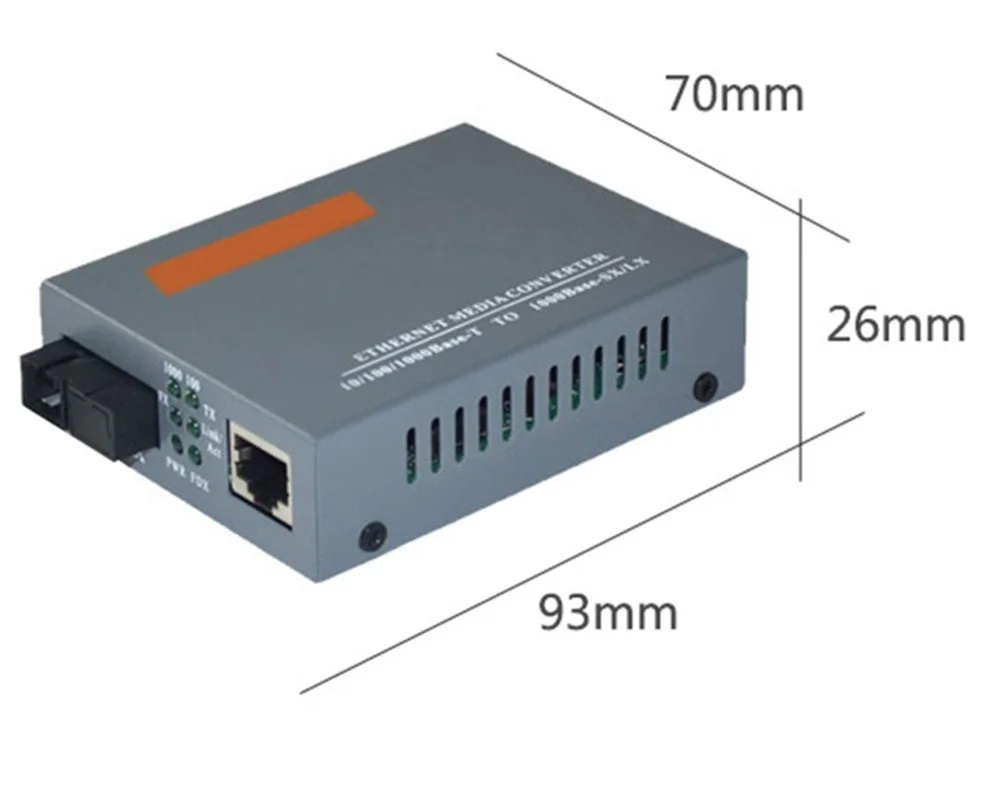 Convertidor de medios de fibra óptica Gigabit HTB-GS-03, 10/100/1000Mbps, modo único a RJ45, 3KM/20KM, UPC/APC, puerto SC, fuente de alimentación estadounidense