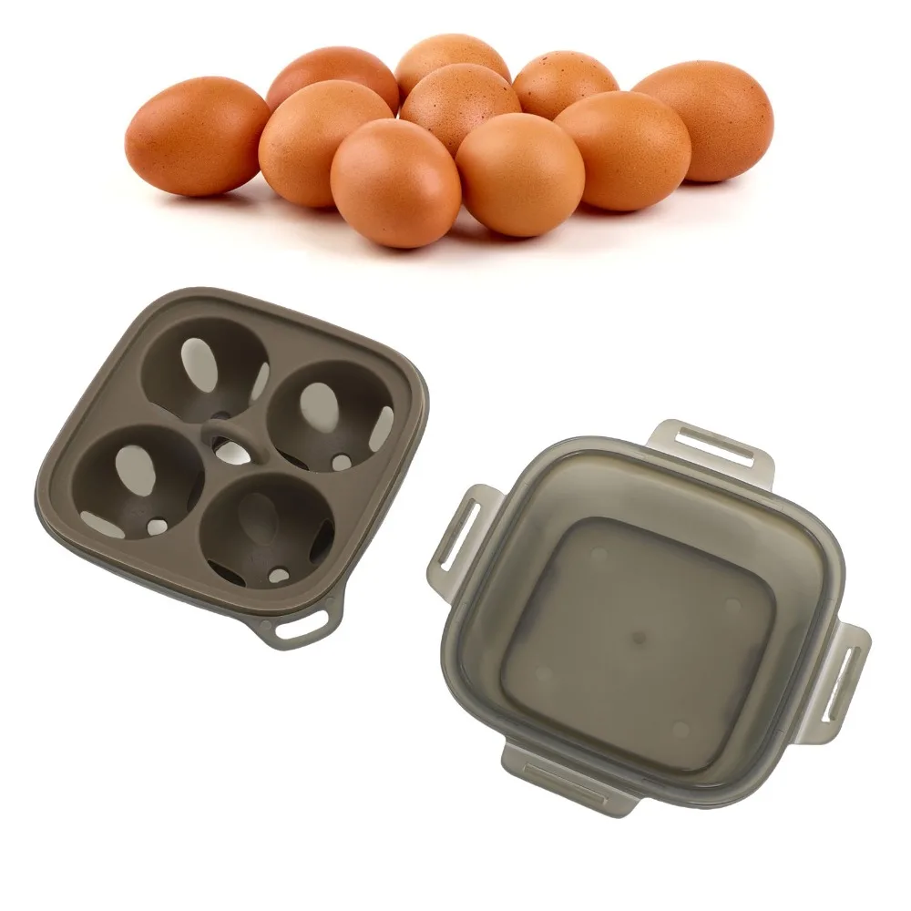 PP Silicone Egg Storage Box 4 Grid Shock Proof Egg Holder Tray Tight Fitting Lid Portable Egg Container Case Camping Picnic