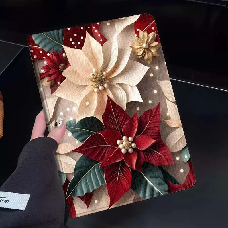 

Christmas Poinsettia Flower Pattern Tablet Case For Huawei Honor MatePad MediaPad Air 5 6 7 11 V6 V7 V8 V9 X9 X8 T10 T10s C5e T5