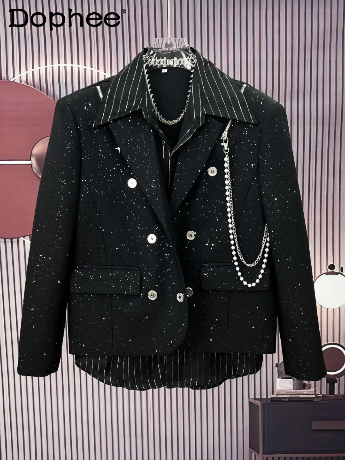 

Autumn 2024 New Fashion Handsome Sequined Starry Suit Jackets Men's Casual Suit Jacket Trendy Male Long-Sleeve Loose Comfort Top