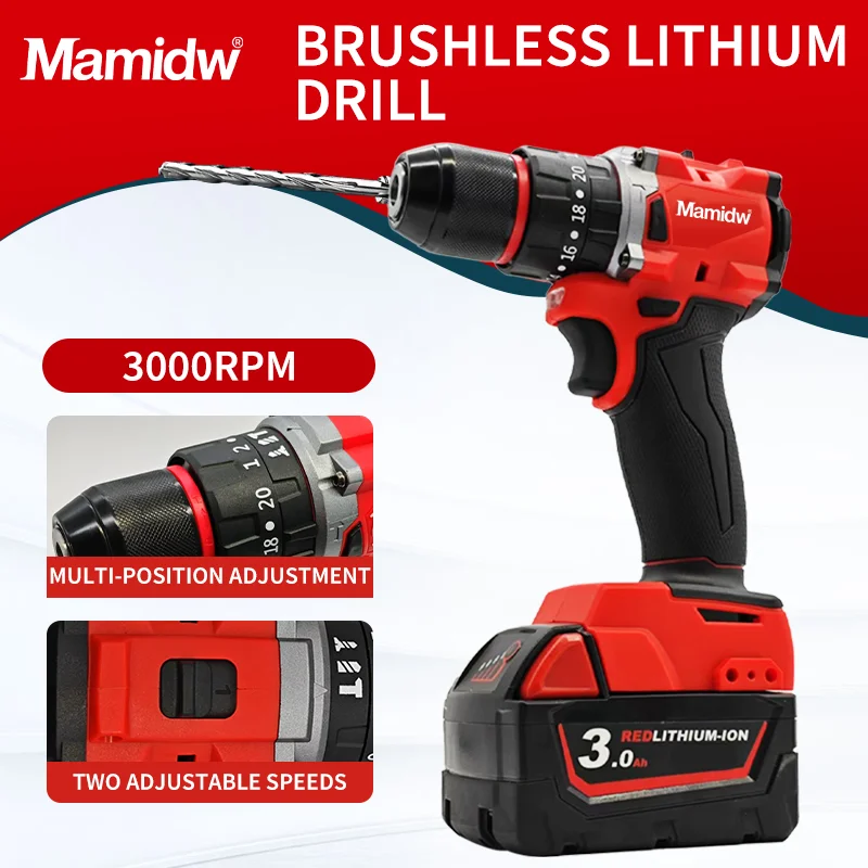 Mamidw 150N.M 브러시리스 전기 임팩트 드릴 LED 조명 무선 스크루 드라이버 밀워키 18V 배터리 충전식