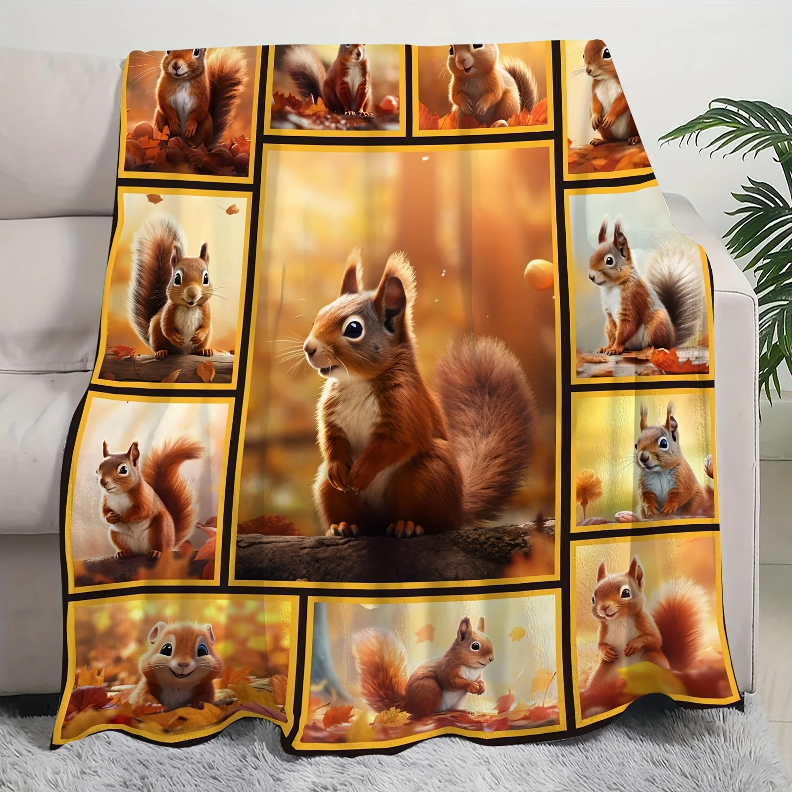 Cozy Adorable Squirrel Flannel Throw Blanket - Soft, Warm in Autumn Forest Scenes, Perfect for Couch, Bed, Office & Camping