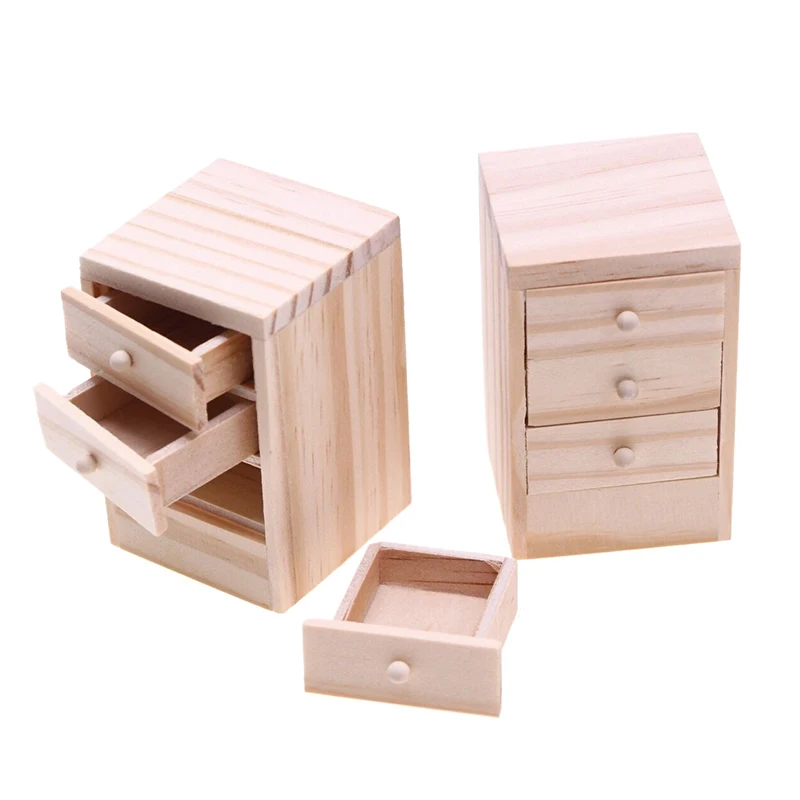 1:12 Dollhouse Miniature Bedside Drawer Cabinet Model Doll Storage Cabinet Furniture Decor Toy Micro Scene Construction Props