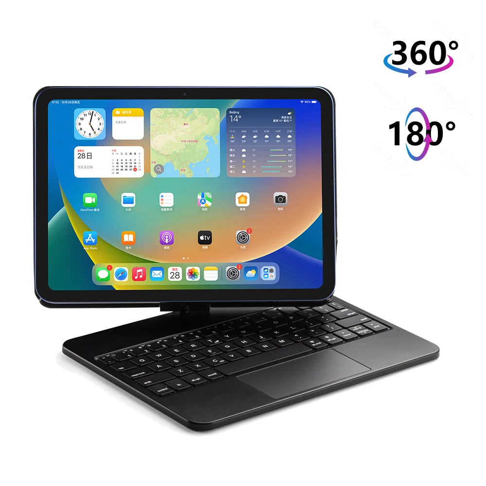 For iPad 10th Generation 10.9 Inch 2022 360 Rotation LED Backlit Rainbow Wireless Bluetooth Touchpad Keyboard Mouse Case Cover