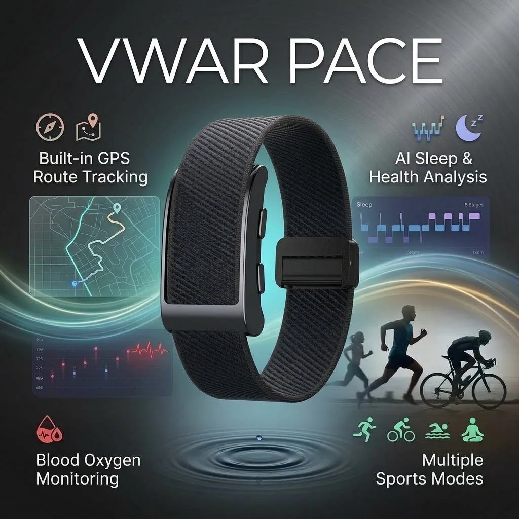 2026 Vwar Pace Screenless Smart Band Fitness Tracker Built-in GPS 24/7 Heart Rate Blood Pressure Monitor Smart Watch Men Women