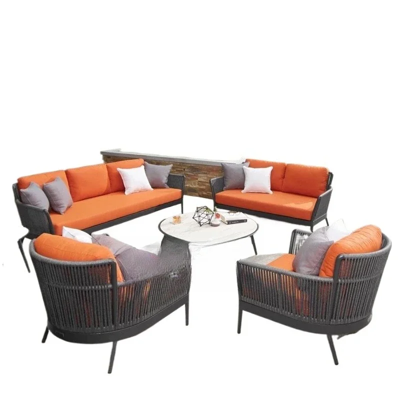 Outdoor villa garden courtyard sofa combination, leisure balcony rattan chair set, open-air waterproof and sun protection