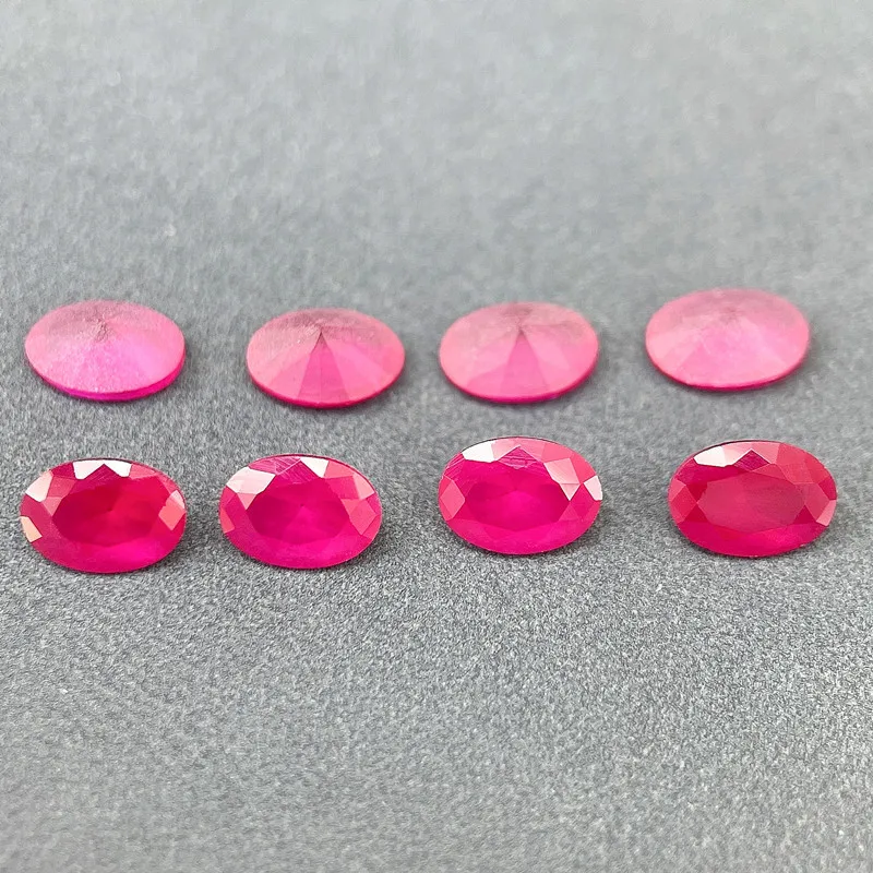 Blood-red Ruby Oval Faceted Frosted Bottom Loose Gemstone LAB-CREARED Red Corundum Multiple Sizes to Choose For Jewelry Making