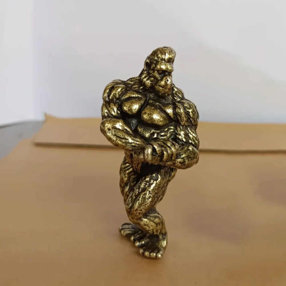 

2 Pcs Gorilla Figures Statue Fitness Orangutan Copper Chimpanzee Figurine Office Home Decor Living Room Bronze Animal Sculpture