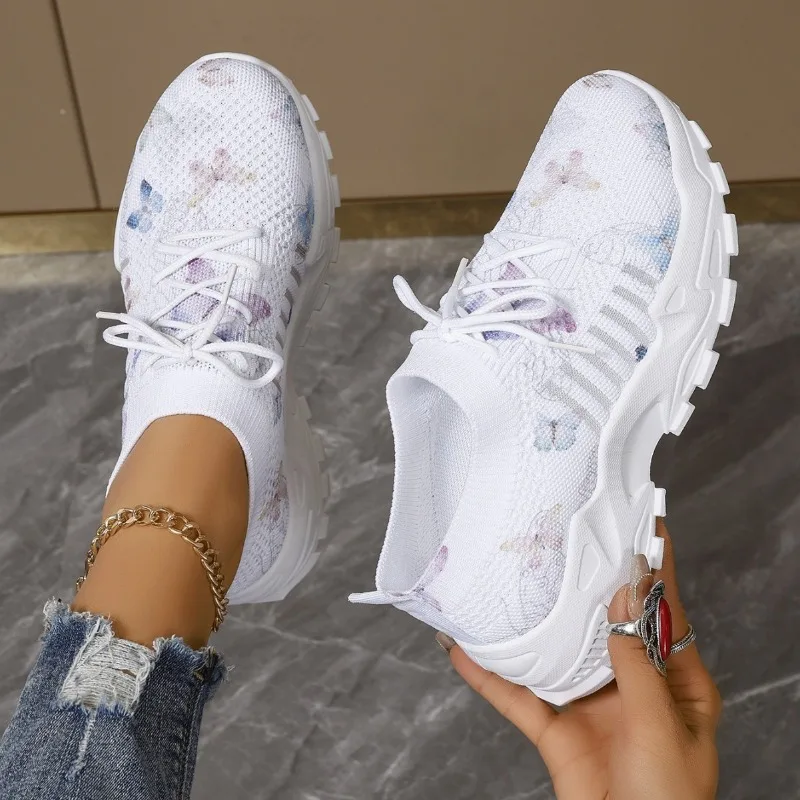 

Women Fly Woven Shoes Butterfly Print Sneakers Anti Slip Wear-resistant Sports Shoes Light Plus Size Shoes Tenis De Mujer