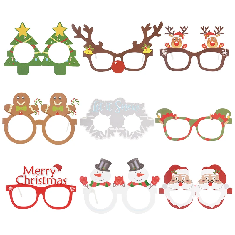 

Christmas Photo Props Glasses Santa Snowman Elk Xmas Tree Lips Beard Photobooth Merry Christmas Party Decor New Year Gifts 2024