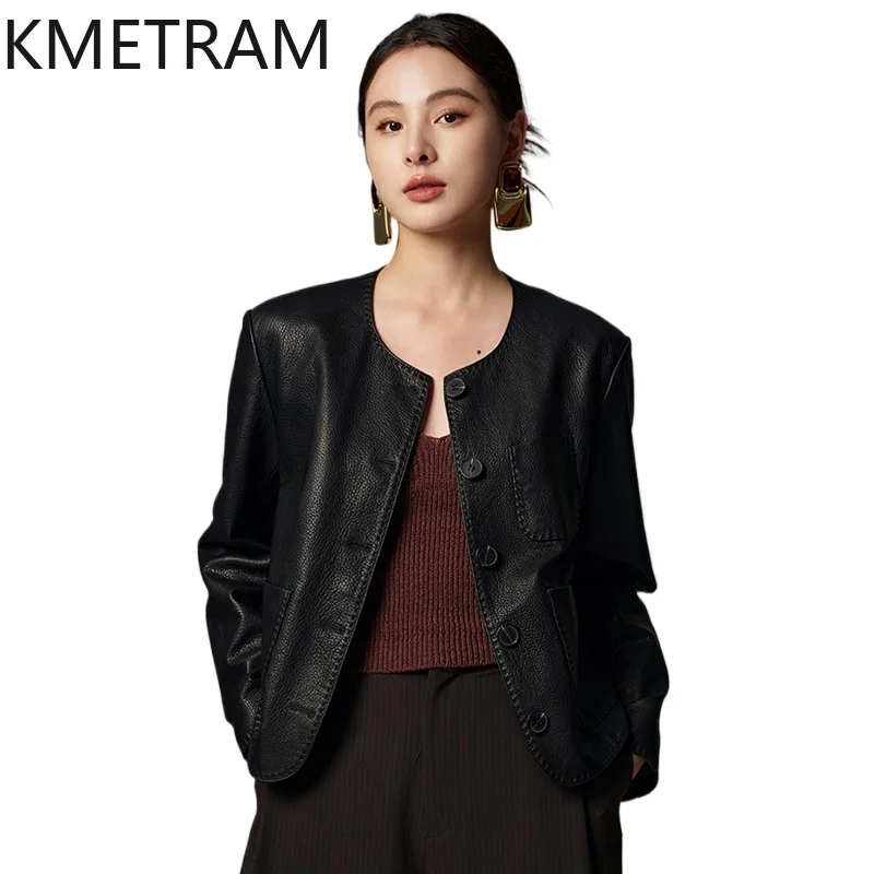 Genuine Leather Jacket Woman Real Goatskin Short Jackets High Quality New in Black Coats Spring Women Clothing 2025 Chaquetas
