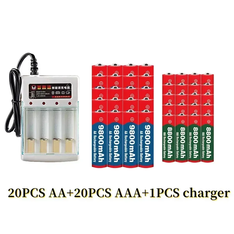 NEW 1.5V AA9800mAh+AAA8800mAh+charger 1.5V, Rechargeable Nickel Hydrogen Battery, Used for Electronic Toys,  Camera Batteries