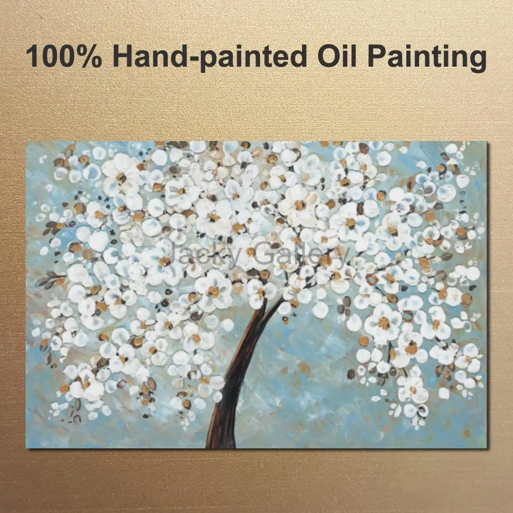 Textured Contemporary Oil Painting Blossom Spring Handmade Canvas Art Abstract White Flowers Large Wall Decor for Sitting Room