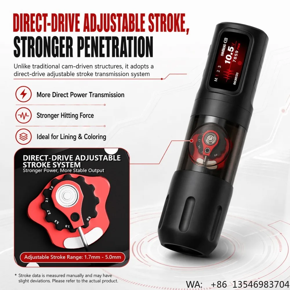 Soullead VIGOR 09 Wireless Direct Drive Adjustable Stroke Tattoo Machine High Torque 2 Grips Disposable Needles Lithium Battery
