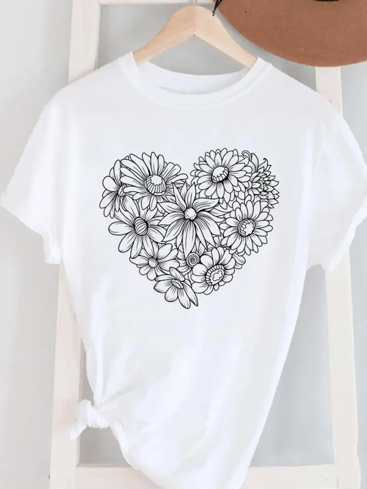 الملابس المطبوعة المحملة المرأة عارضة السيدات الجرافيك تي الملابس أزياء الحلو الحب الكرتون امرأة بيضاء قصيرة الأكمام س الرقبة تي شيرت