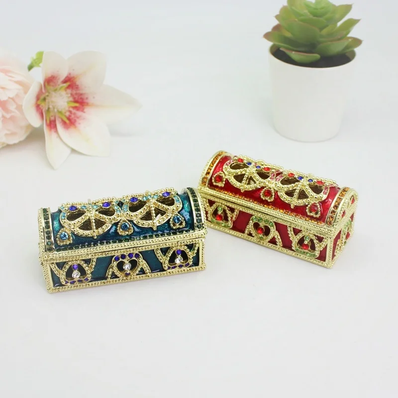 SHINNYGIFTS Hand Painted Enamel Jewelry Box Treasure Trinket Box with Czech Diamonds Collectible Office Home Decor Unique Gifts
