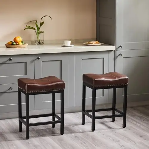 Stools Set of 2，PU Leather Barstools with Metal Base, JOMA JOMA  Stools Kitchen Island Counter,Black Banquetas de barra