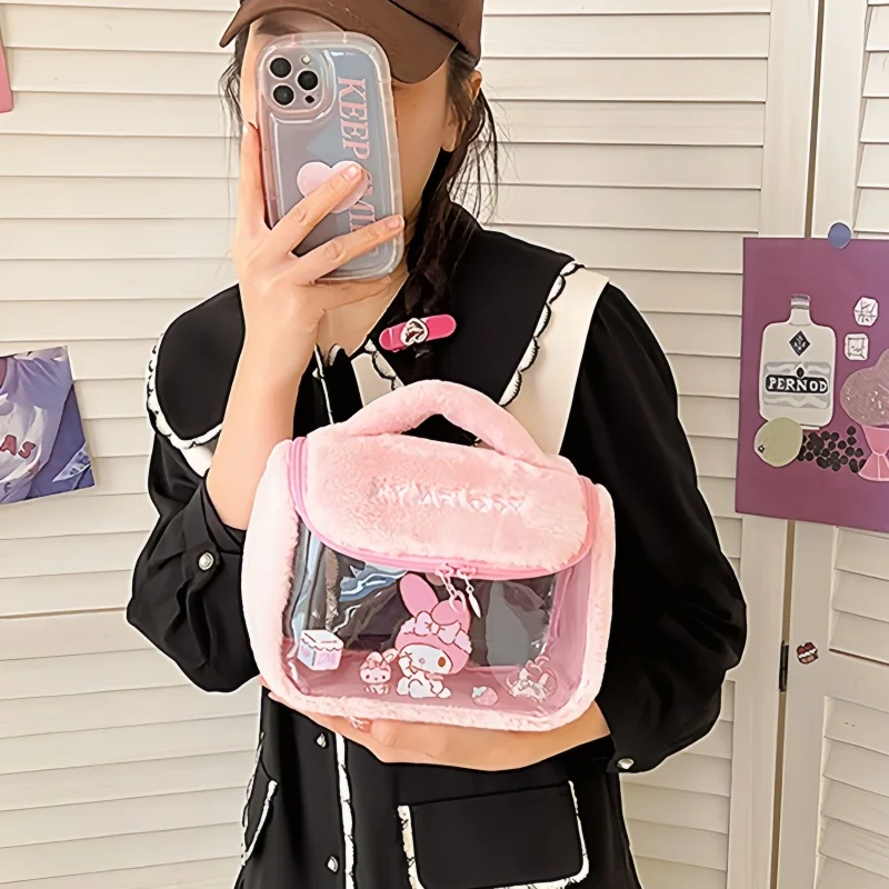 MINISO Hello Kitty bolsas de maquillaje Kawaii Kuromi bolso transparente dibujos animados My Melody bolsa de aseo impermeable bolsa organizadora bonita