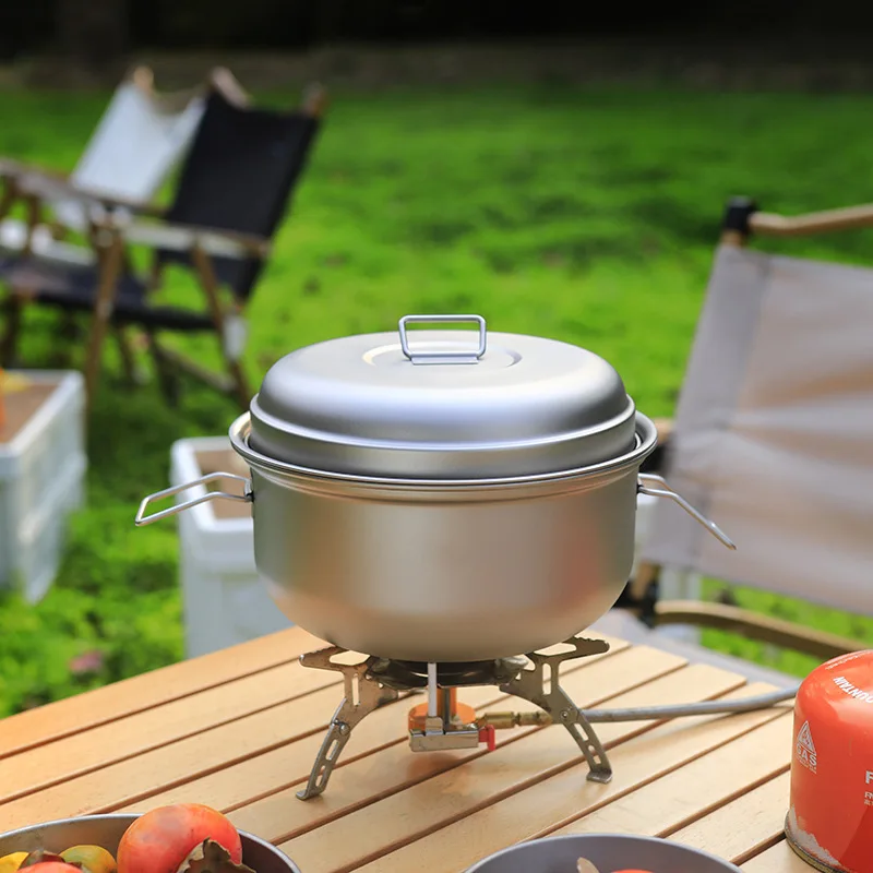 Camping Titanium Cooking Pot 2L Ti Cooking Steamer Ultralight Folding Handle