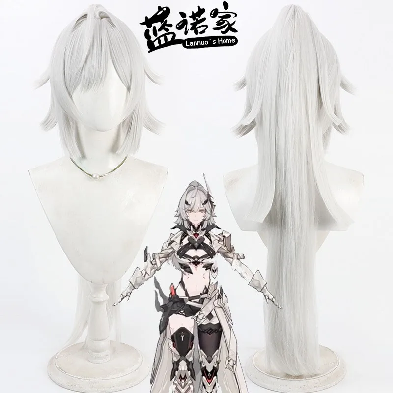 

Synthetic Hair Erdos Helia Cosplay Wigs Honkai Impact 3rd Erdos Helia 75cm Long Silver White Ponytail Wig Heat Resistant