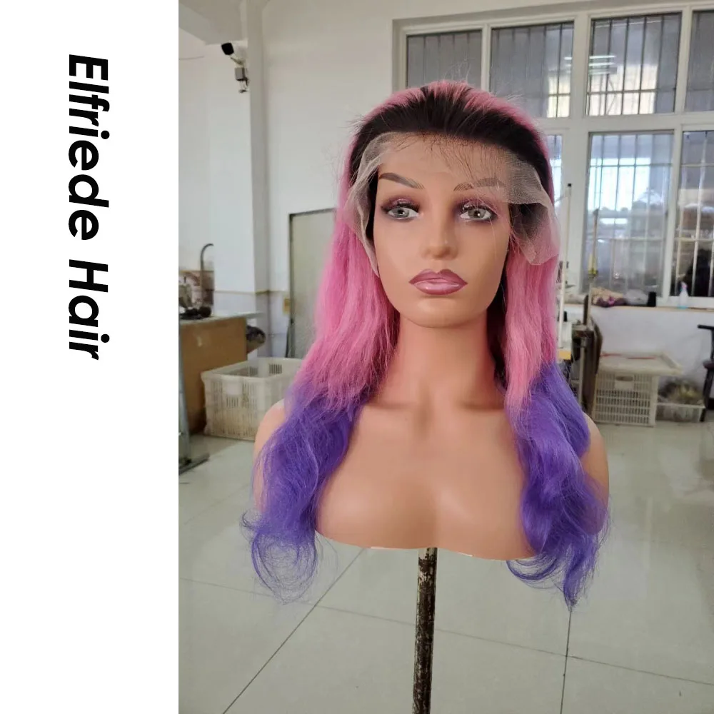 Elfriede #T1B/Pink/Purple Body Wave Hair Wigs for Women Lace Wig 4x4 13X4 13X6 HD Lace Frontal Wig 100% Remy Human Hair Wigs