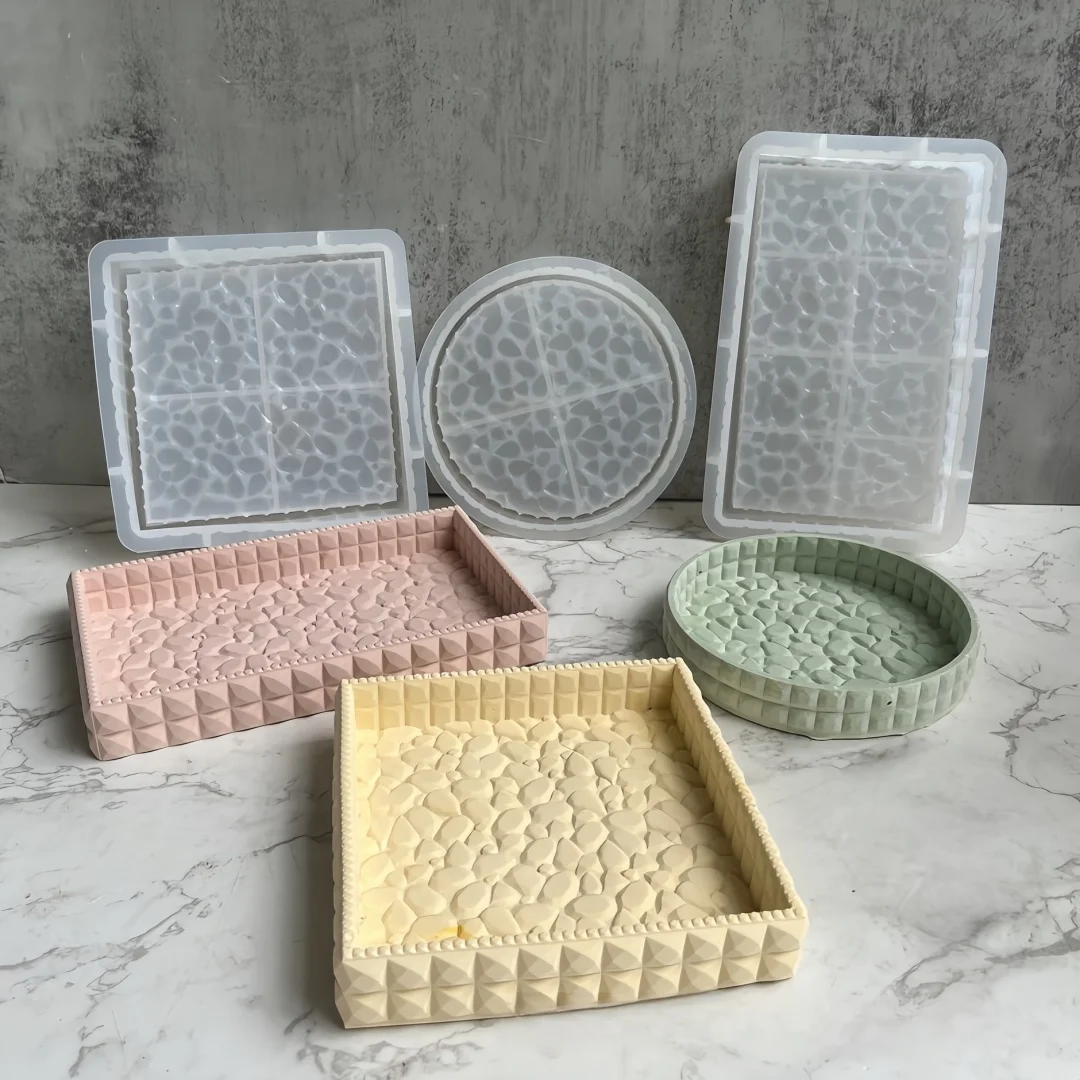 Diamond Pattern Storage Tray Mold Flowerpot Base Gypsum Cement Silicone Mold Jewelry Display Plaster Plate Desktop Decor Mold