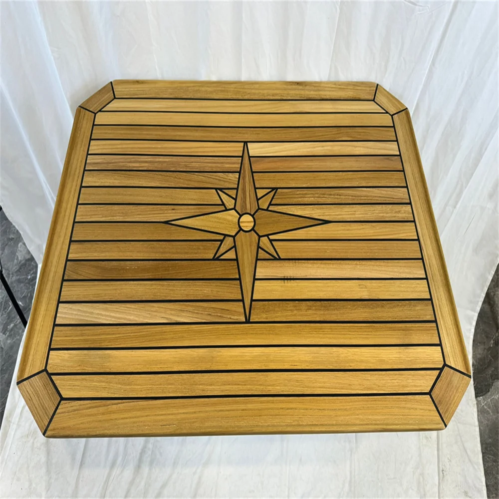 

Rectangular Teak Table Top 660x840mm,26x33.1 Inch Square Corner Star Inlay Marine Boat Yacht RV TT6584