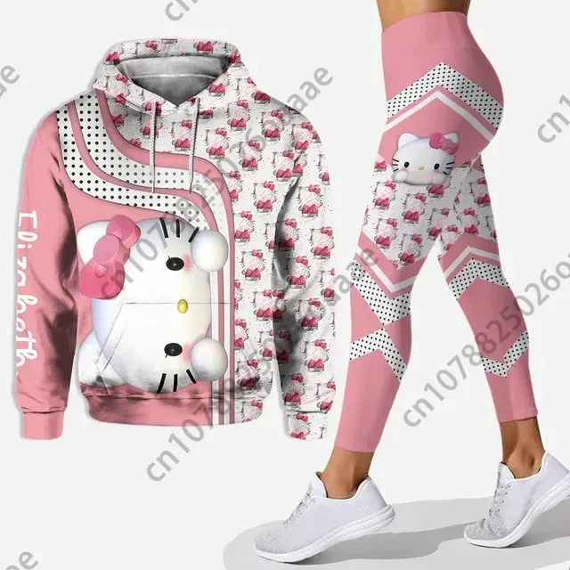 2024 Disney Hello Kitty 3D Kitty Cat felpa con cappuccio tuta da donna pantaloni da Yoga pantaloni sportivi tuta sportiva di moda